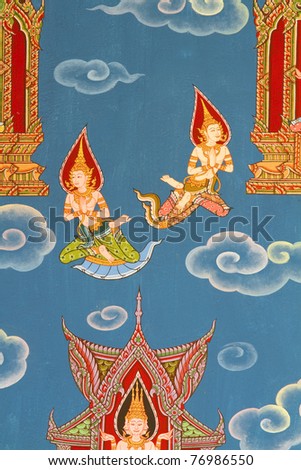 Mural Buddhist religion. Thai Temple in the eastern part of Thailand.