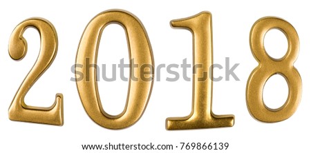 Golden convex figures 2018 isolated on white 