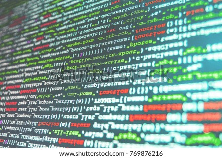 Programming code abstract screen of software developer.  HTML website structure. Writing programming functions on laptop. Business and AI technology represent learning process. 