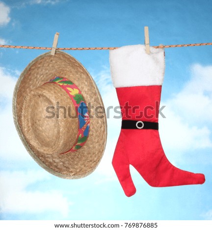 happy Merry Christmas and Summer straw hat.