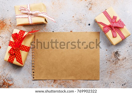 christmas background, boxes for present on a table