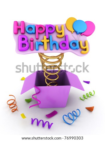 3D Illustration of a Gift Box with a Pop-up Happy Birthday Message
