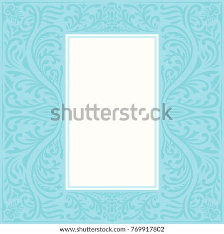 classical vintage ornament light blue and white frame