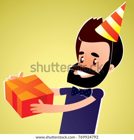 birthday with a gift / editable vector clip art illustration