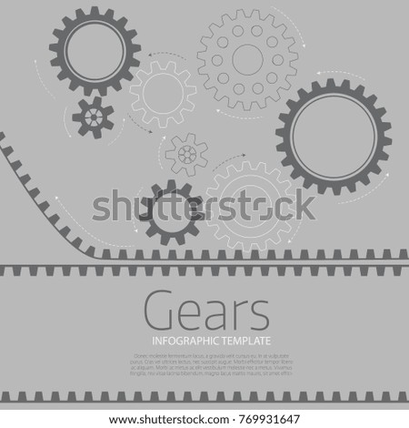 Vector infographic template with gears  on grey background. Business and industry concept with options, parts, steps, processes.