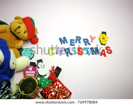 Merry Christmas greeting messages with Christmas decorations isolated with white background.