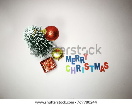 Merry Christmas greeting messages with Christmas decorations isolated with white background.