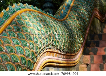Famous temples, architectural exterior details closeup, Chiang Mai, Thailand