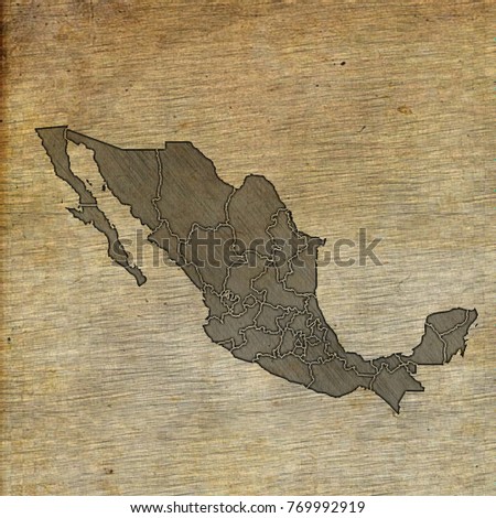 Mexico map old sketch hand drawing on vintage background