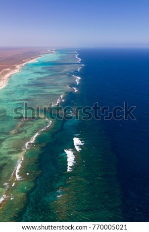 Aerial view of Cape Range National park and the Ningaloo Marine Park, Exmouth, Western Australia