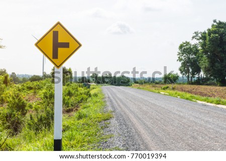 Traffic sign, the junction,  local road direction to the city, Thailand
