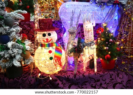 Christmas light and Christmas tree with snowman