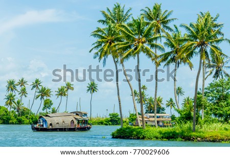 Houseboat on Kerala backwaters, in Alleppey, Kerala, India Royalty-Free Stock Photo #770029606