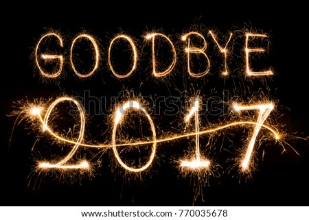 Goodbye 2018 word made from sparkler firework light