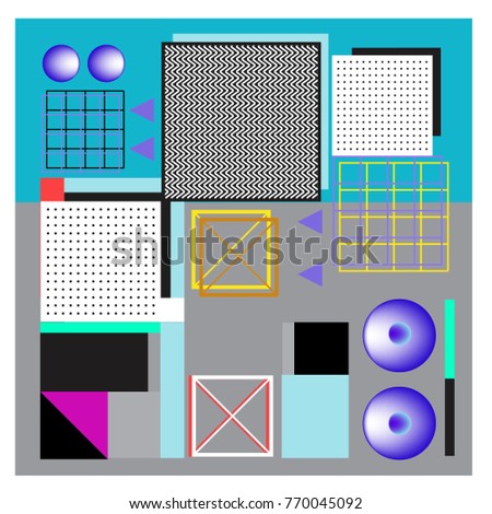 Trendy geometric elements memphis colorful and glowing design. Retro 90’s style texture, pattern and elements. Modern abstract background design and cover template.