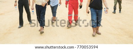 Panorama photo od Engineers and construction workers walking at the project site in Malaysia