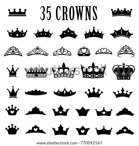 Crown icons. Princess crown. King crowns. Icon set. Antique crowns. Vector illustration. Flat style Silhouette