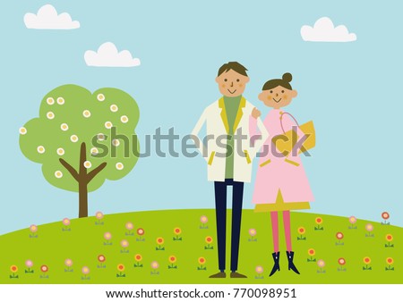 Image of spring.
Warm season.
A woman with spring coat.
Spring lovers.
Clip art of the season.
Calendar clip art.
early spring.
