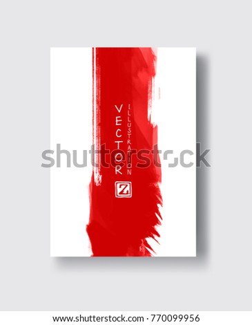 Red ink brush stroke on white background. Japanese style. Vector illustration of grunge circle stains