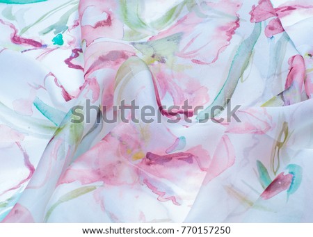 Fabric silk texture, painted with flowers
