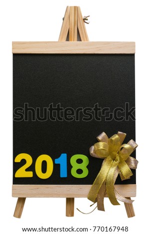 blackboard with wood number new year 2018 on isolated background. Using wallpaper for education or happy new year image and made work clipping path.