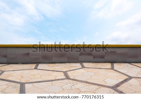 Brick pattern on floor and wall with blue sky with cloud. Retro and vintage wallpaper. Backdrop for design art work. Picture for add text message.