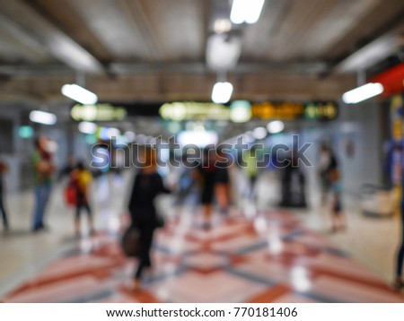 abstract blurred background, defocused image with lighting bokeh of waiting zone in airport terminal