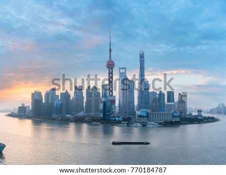 shanghai skyline of lujiazui ,pudong financial district cityscape and huangpu river