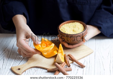 pumpkin and millet porridge on the table