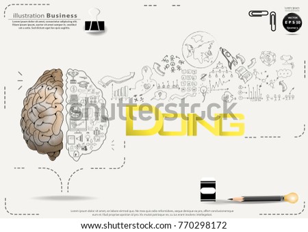  Brain - Pencil Sketch - Icon Business - text Doing, modern Idea and Concept Vector illustration Business.