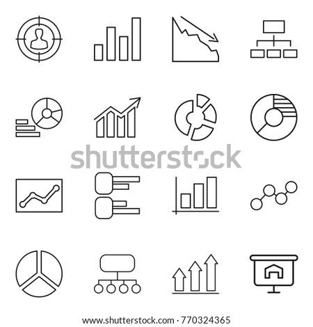 Thin line icon set : target audience, graph, crisis, hierarchy, diagram, circle, statistics, structure, up, presentation Royalty-Free Stock Photo #770324365