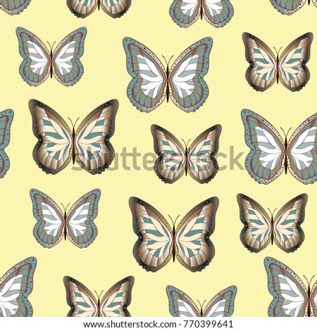 Seamless background from bright butterflies. Beautiful colorful butterflies chaotically fly. Seamless multicolored background with flying moths. Suitable for fabric, paper, packaging.