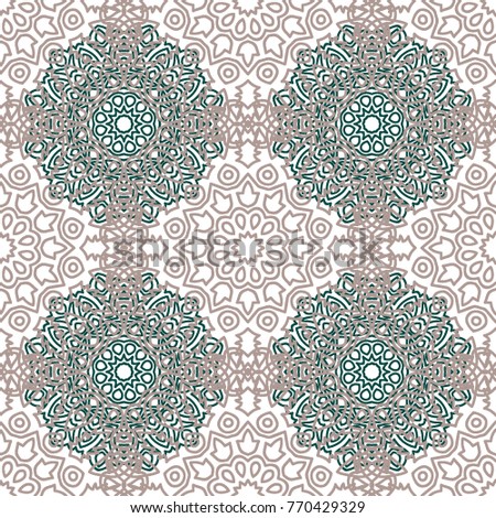 Seamless Ethnic Pattern with Mandalas. Arabesque Rapport for Print, Calico, Chintz, Wallpaper. Damask Motif in Vintage Style. Seamless Texture for Ethnic Design.