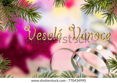 Christmas Background with Writing Merry Christmas in Czech 