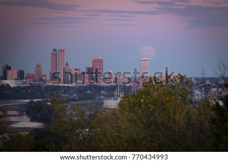 Downtown Tulsa with a Supermoon