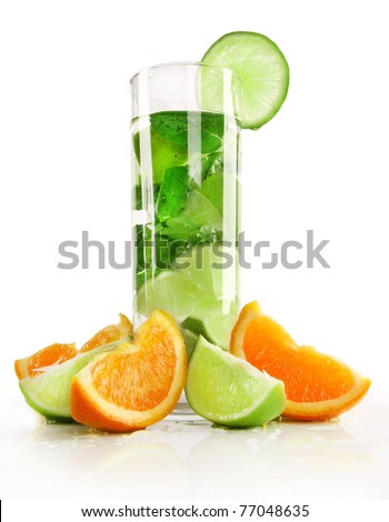 Mojito drink with citrus slices.Isolated on white background