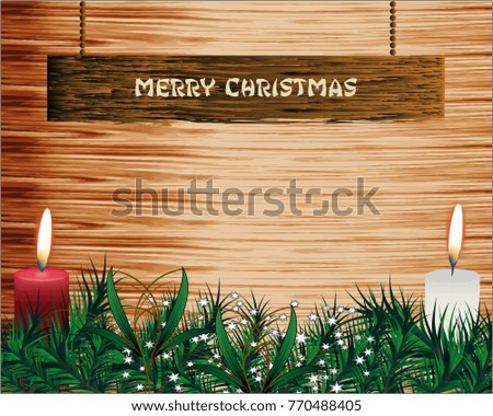 Christmas fir tree with decoration on wooden board. 