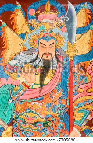 tradition Chinese painting on Chinese temple door Rayong province Thailand