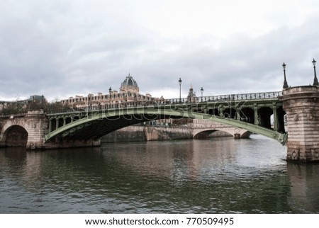 Scenic view of the Pont Notre-Dame on the Seine river in Paris.