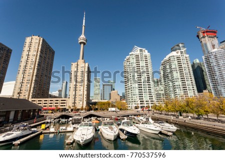 Yachts and boats in the marina downtown of Toronto, Canada
