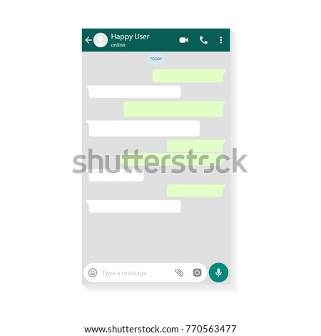 Mockup of mobile messenger, inspired by WhatsApp and other similar apps. Modern design. Vector illustration. EPS10. Royalty-Free Stock Photo #770563477