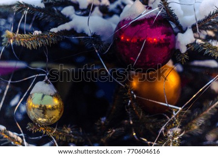 holiday toys on Christmas tree