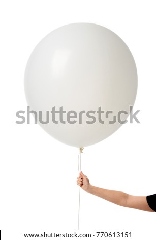 Image of huge 36 or 48 Inch Giant Latex Balloon with woman hand hold it for the string isolated on white background