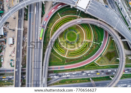 Aerial view overpass traffic with car move transport background