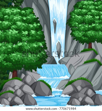 Background scene with water and stream illustration