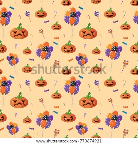 Seamless background with jack-o-lantern and candy illustration