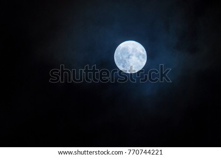 Night Photo of the full moon at the perigee point. Super Moon. A rare celestial phenomenon. 