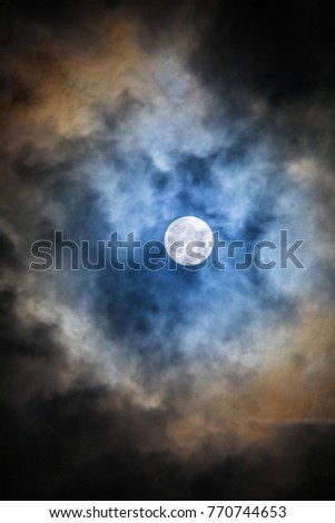 Night Photo of the full moon at the perigee point. Super Moon. A rare celestial phenomenon. 