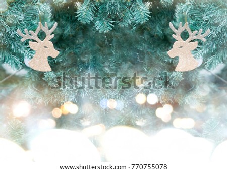 Christmas Tree background with Gold Reindeer For Merry Christmas Holiday