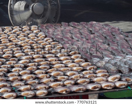 Drying fish is one way of preserving food. In the picture. Thai dried salted fish